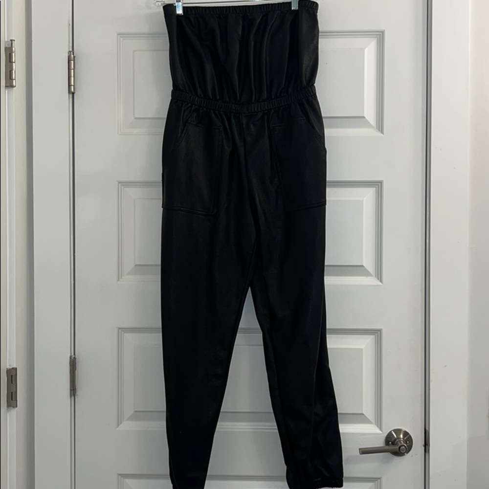 Black faux-leather jumpsuit